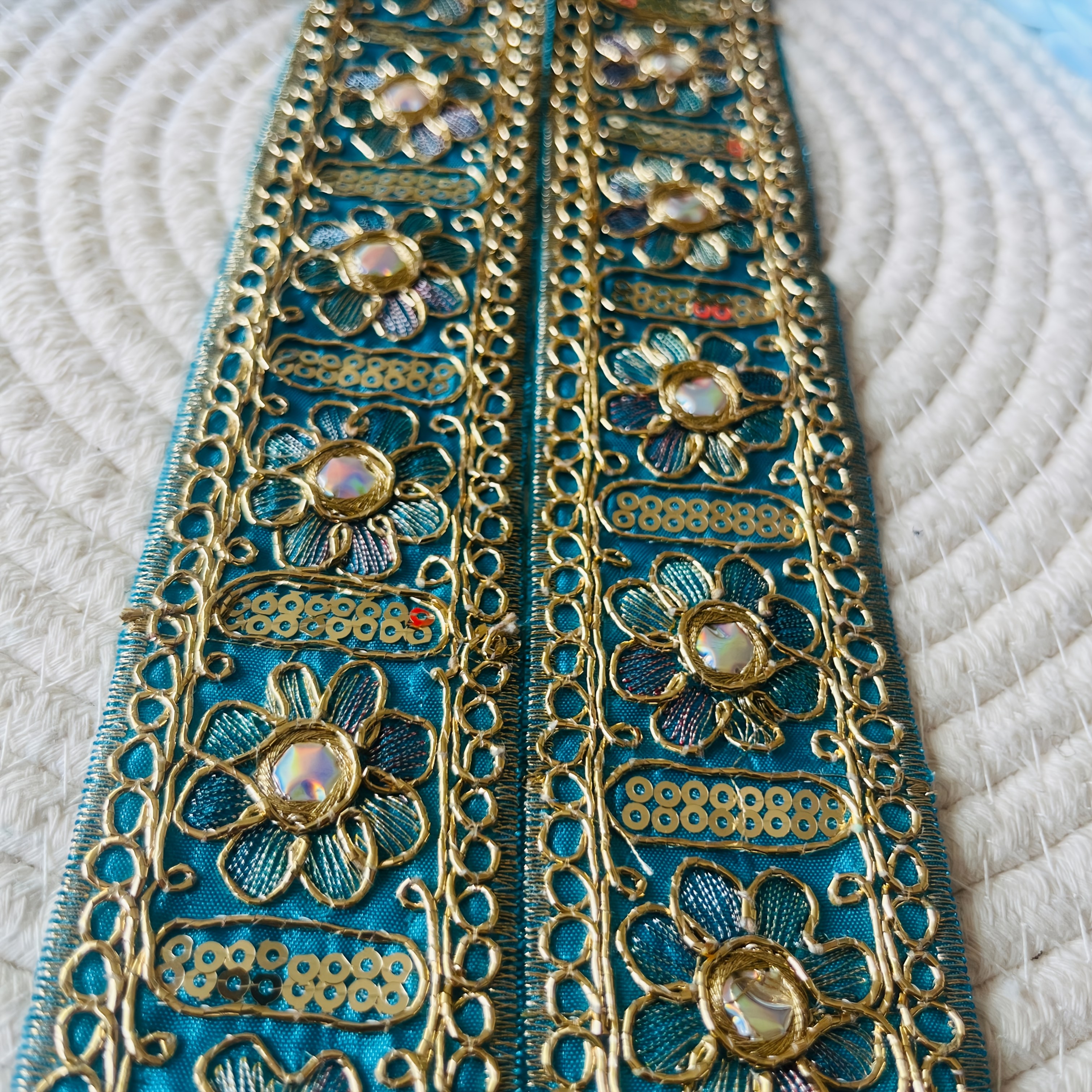 150Cm Ethnic Style Embroidered Lace with Bead Embellishments